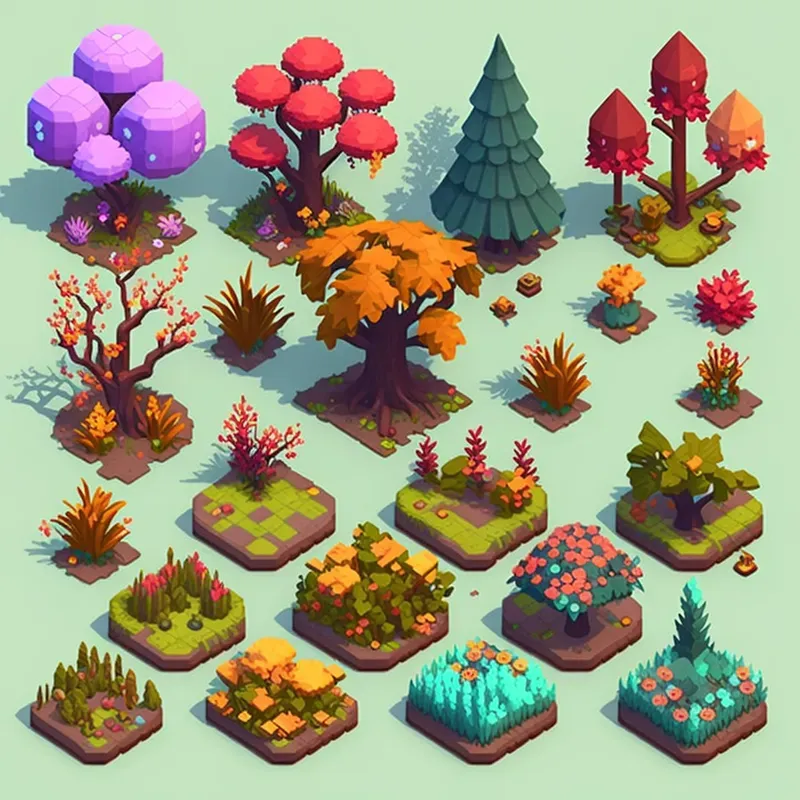 Anime Style Isometric Tree Tilesets