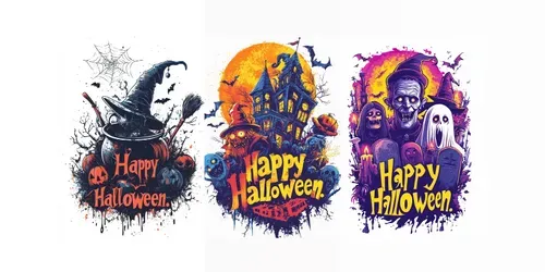 Logos Tshirts Happy Halloweens generated by midjourney