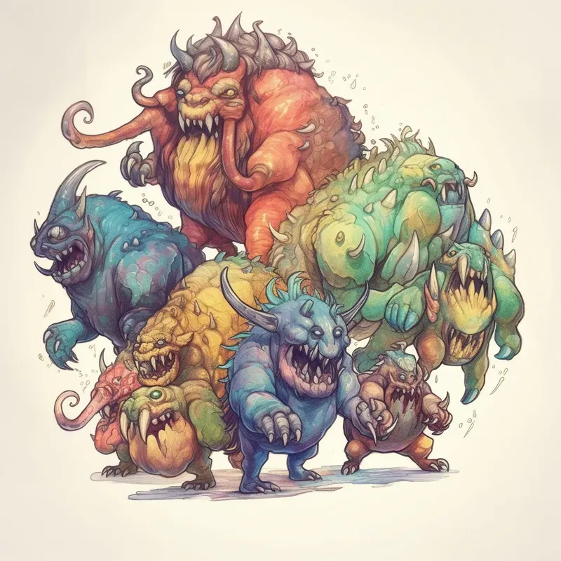 Watercolor RPG Alien Monsters Game Assets