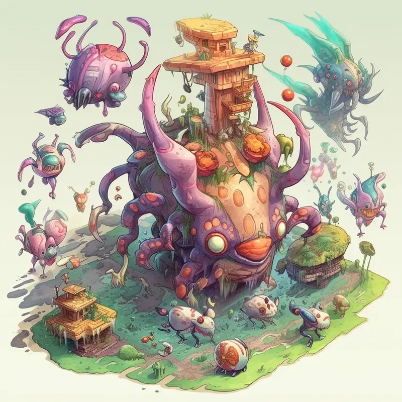 Watercolor RPG Alien Monsters Game Assets