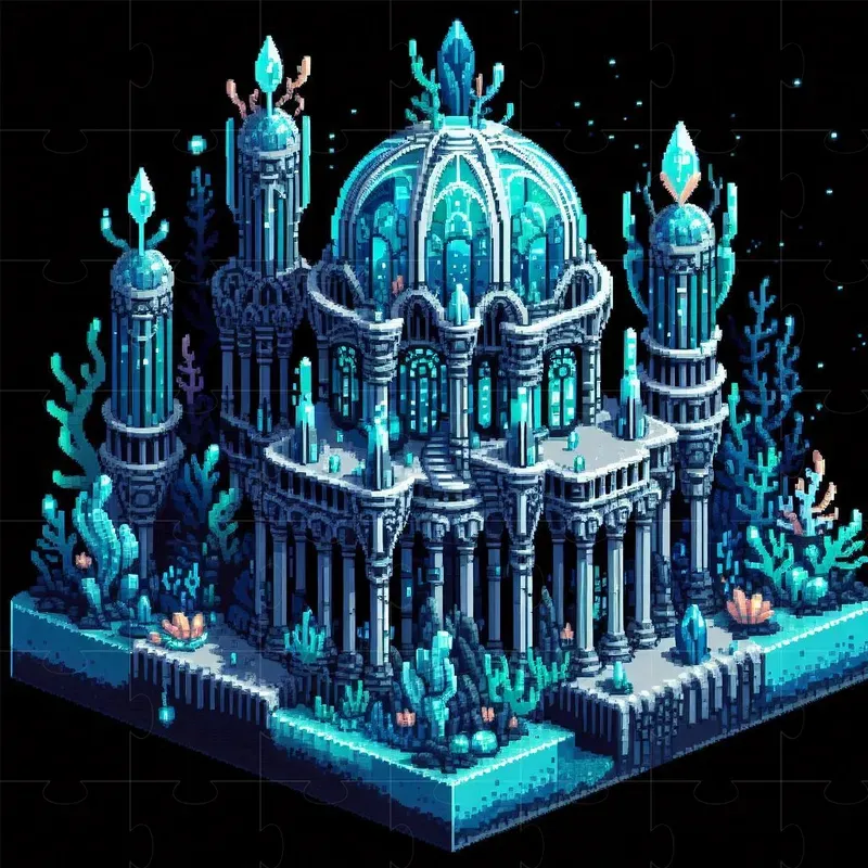 Isometric Underwater Pixel Art Buildings