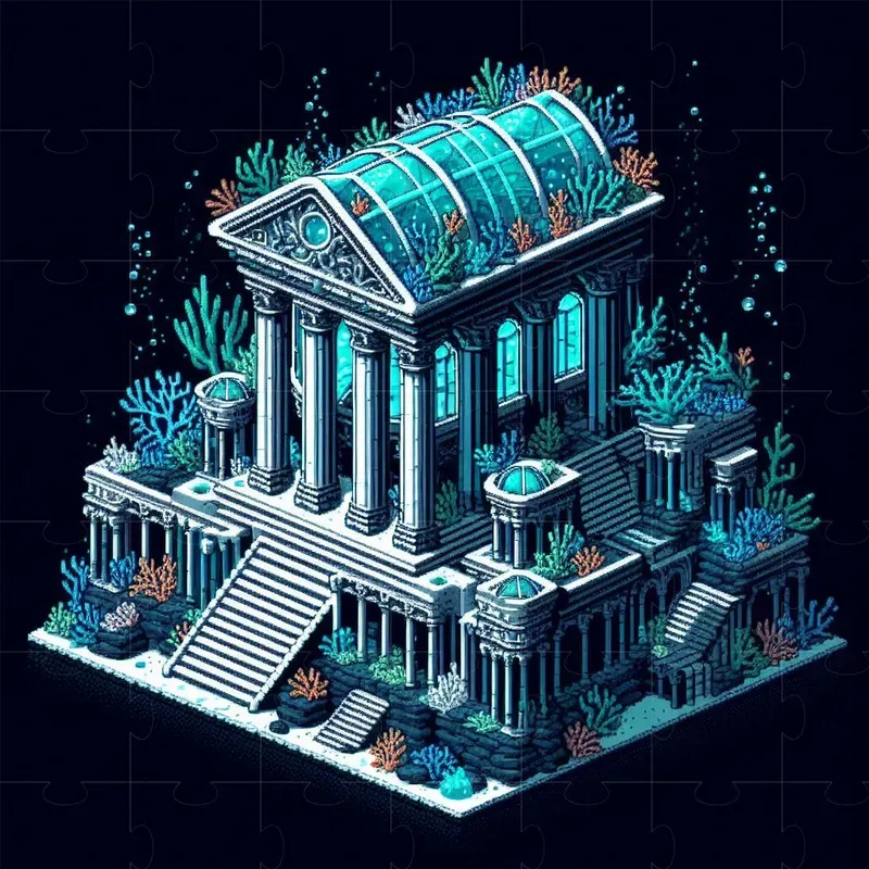 Isometric Underwater Pixel Art Buildings
