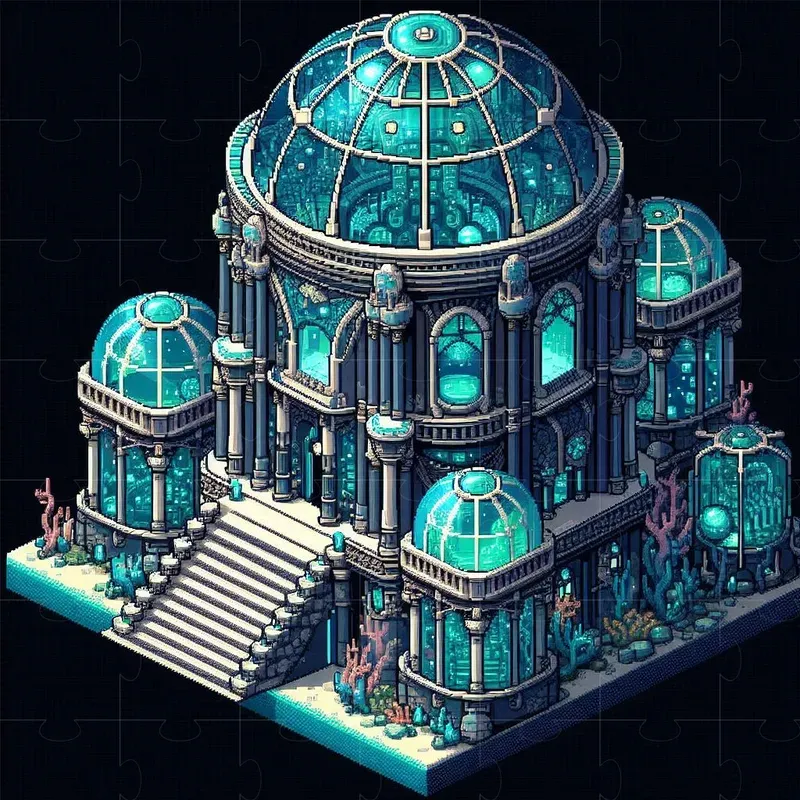 Isometric Underwater Pixel Art Buildings