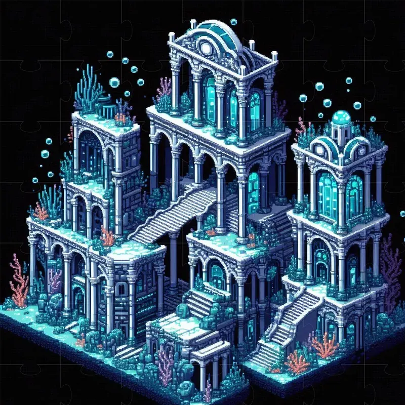 Isometric Underwater Pixel Art Buildings