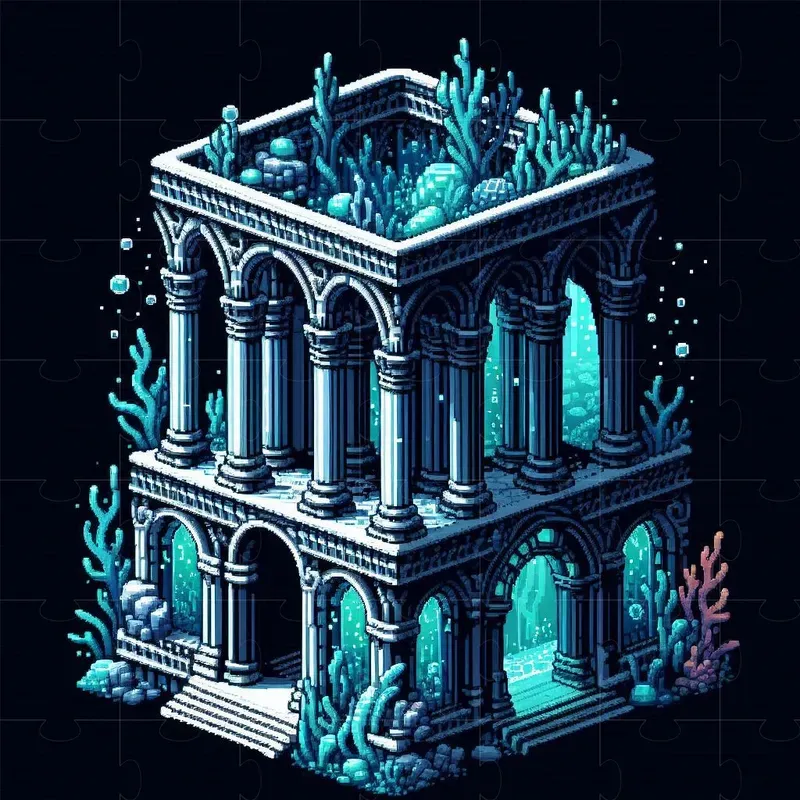Isometric Underwater Pixel Art Buildings