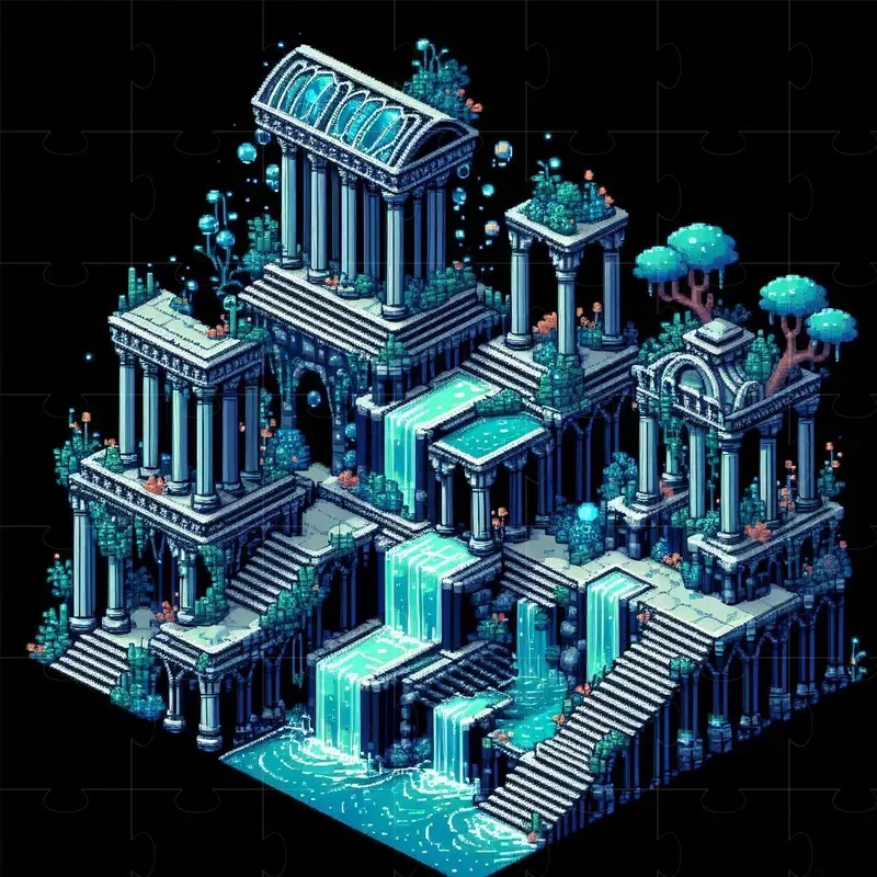 Isometric Underwater Pixel Art Buildings