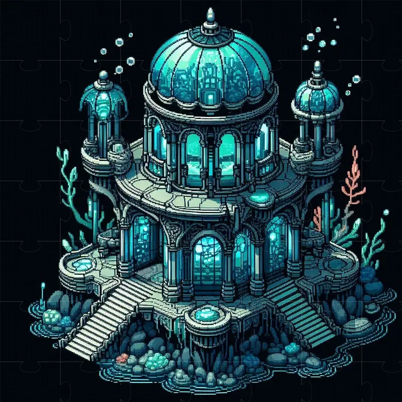 Isometric Underwater Pixel Art Buildings