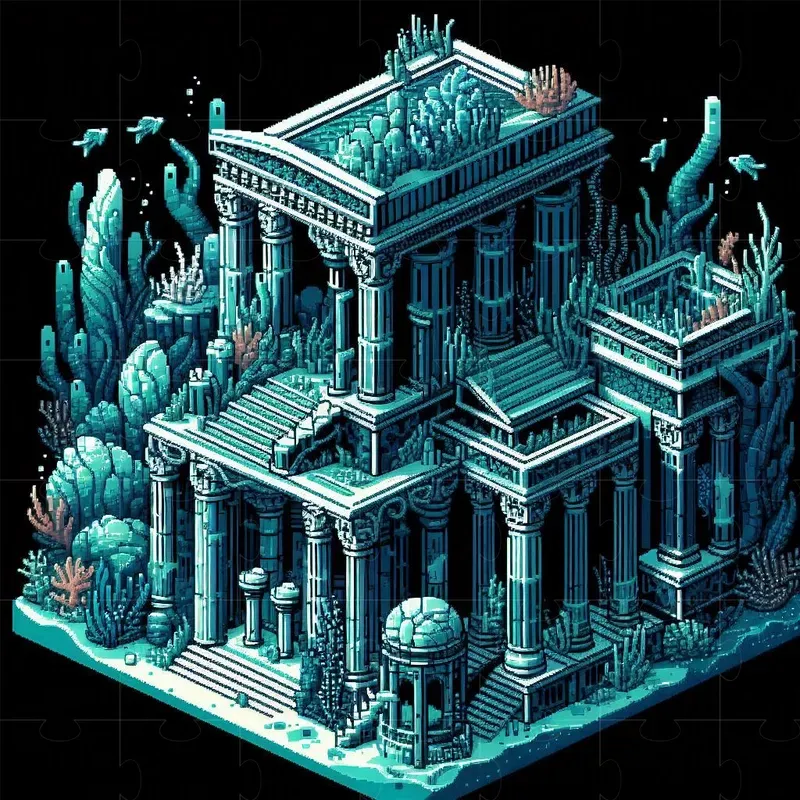 Isometric Underwater Pixel Art Buildings