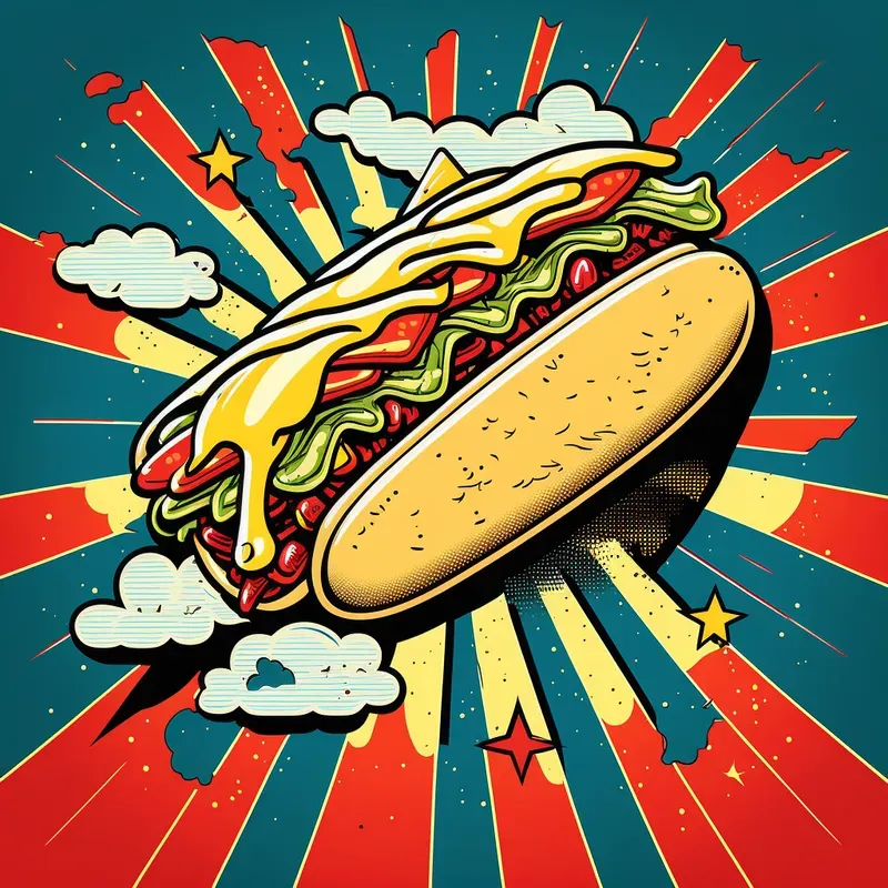 Fast Food Dishes 90s Comic Book Style