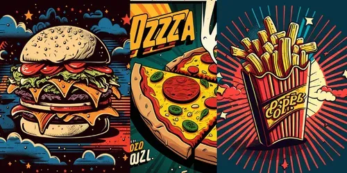 Fast Food Dishes 90s Comic Book Style generated by midjourney