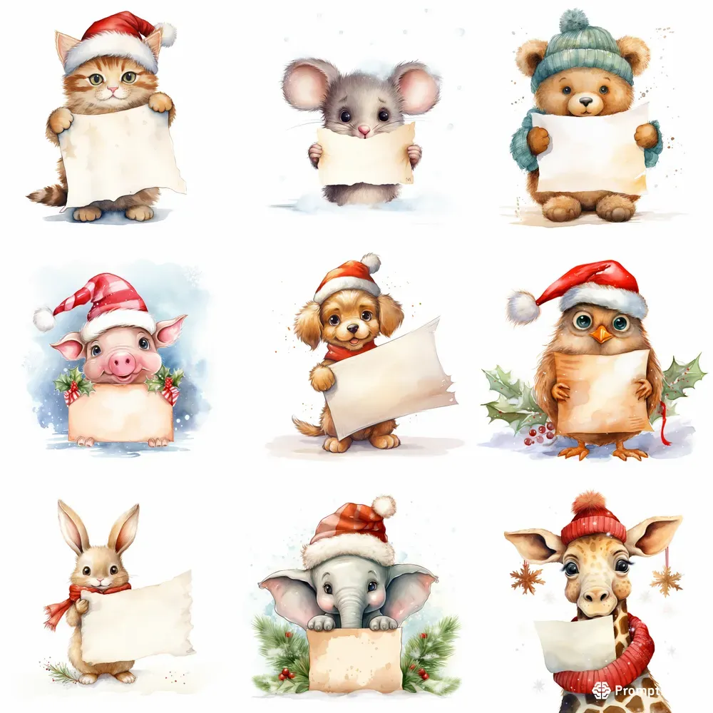 Christmas Animals With Signs Cliparts