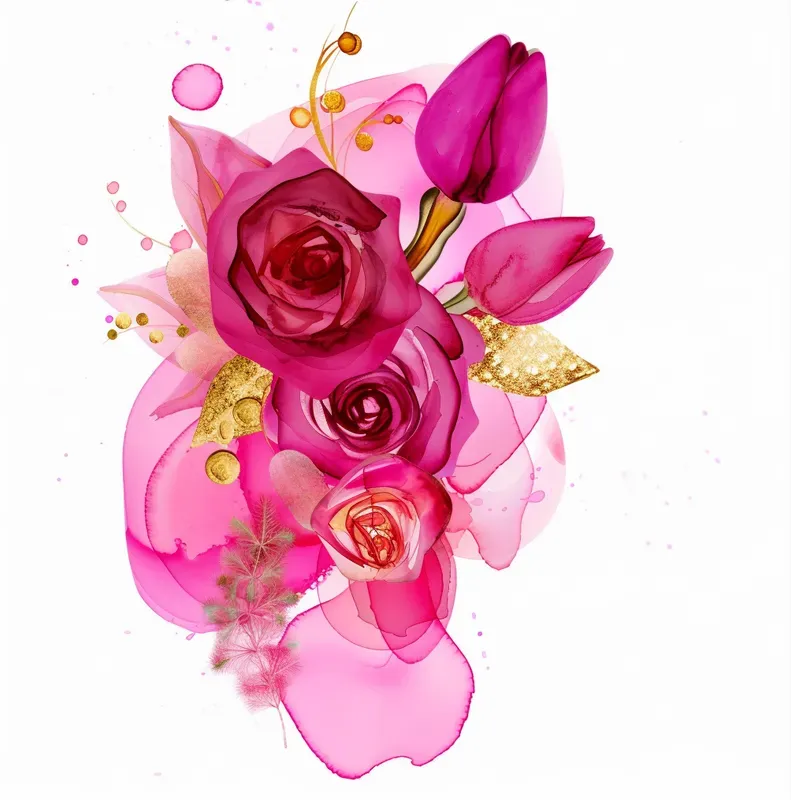 Alcohol Ink Watercolor Flower Cliparts