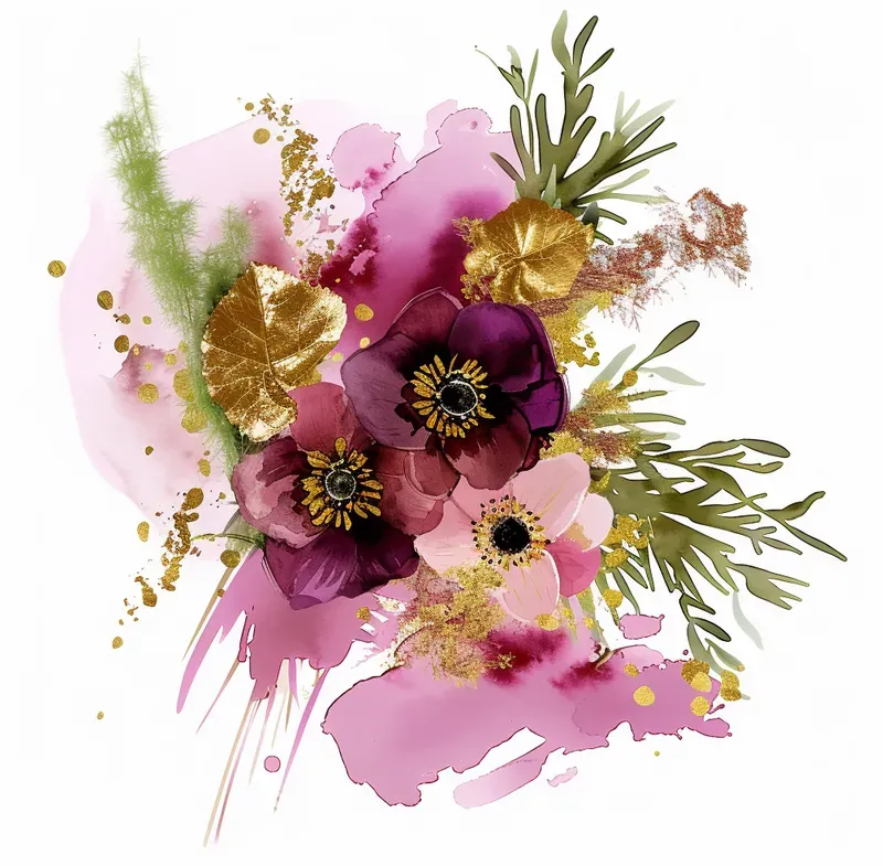 Alcohol Ink Watercolor Flower Cliparts