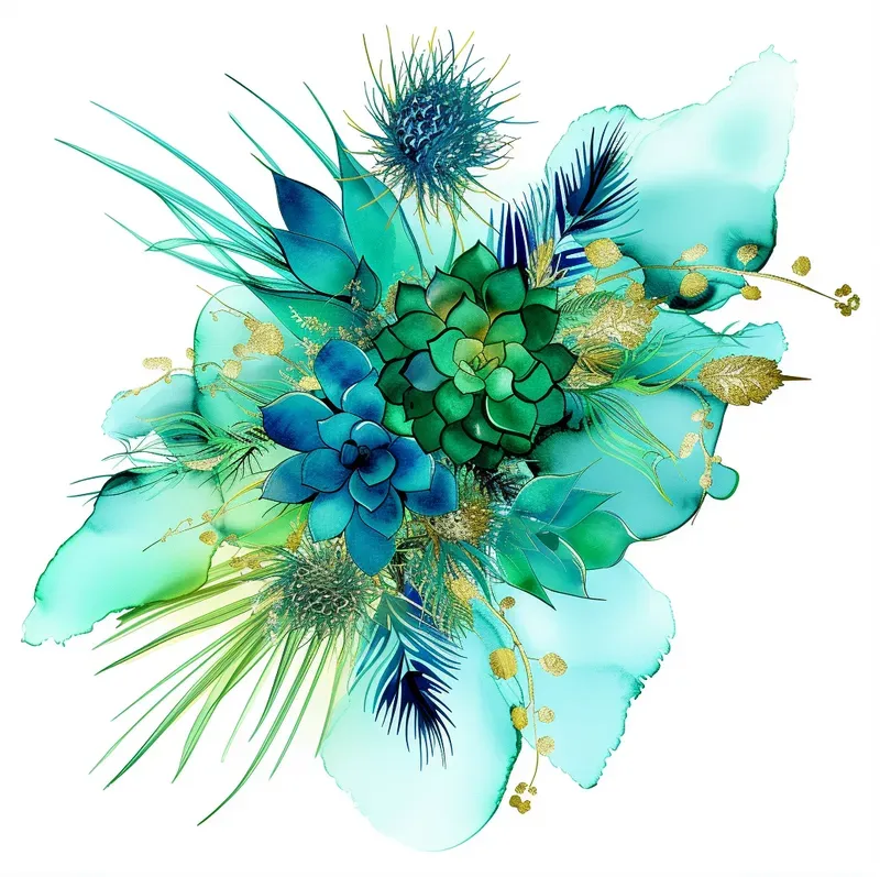 Alcohol Ink Watercolor Flower Cliparts