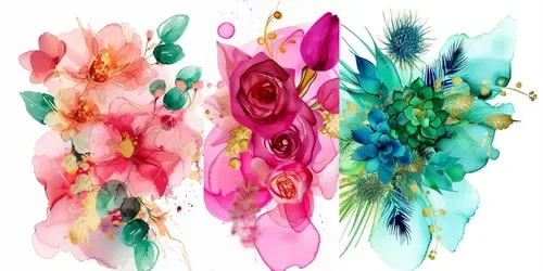 Alcohol Ink Watercolor Flower Cliparts generated by midjourney