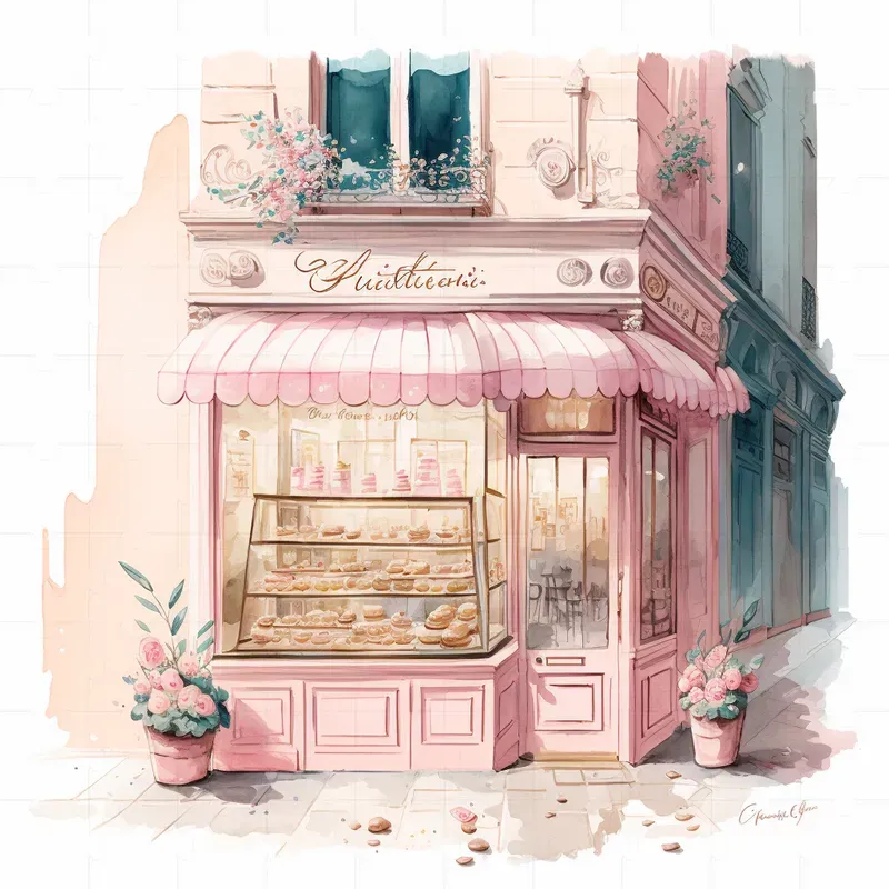 Pretty Parisian Watercolor Shopfronts