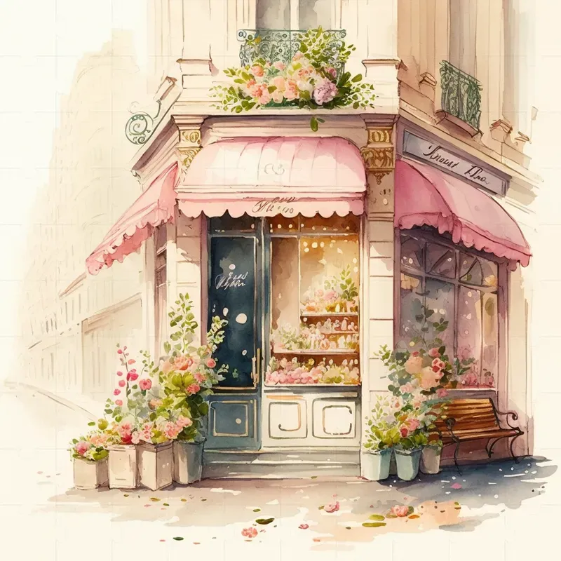Pretty Parisian Watercolor Shopfronts