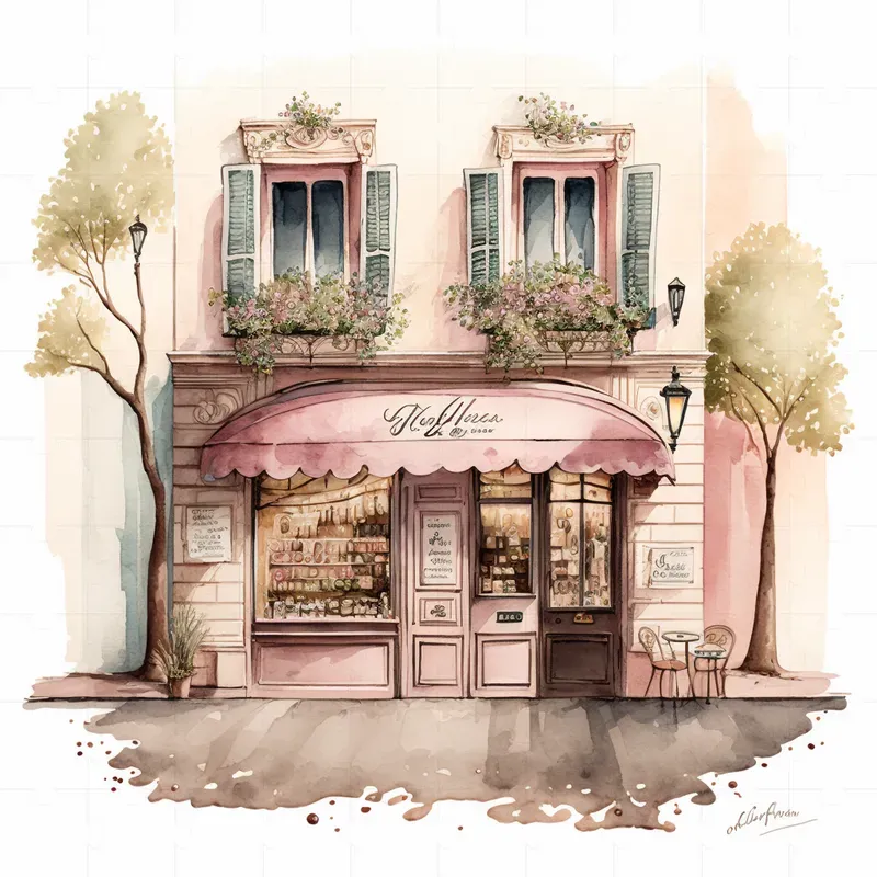Pretty Parisian Watercolor Shopfronts