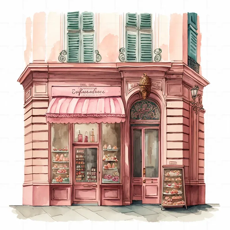 Pretty Parisian Watercolor Shopfronts