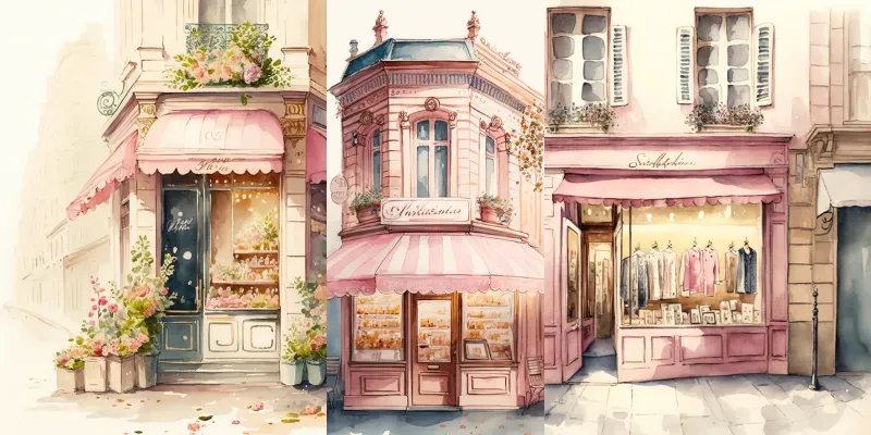 Pretty Parisian Watercolor Shopfronts generated by undefined