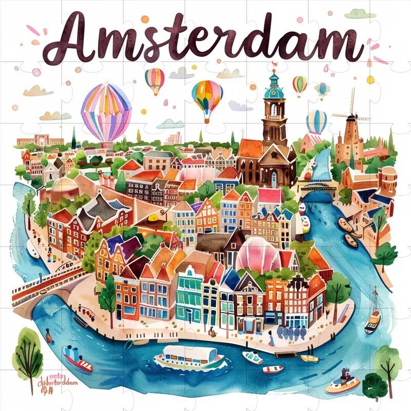 Cute Travel Map Postcard Illustrations