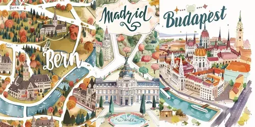 Cute Travel Map Postcard Illustrations generated by midjourney