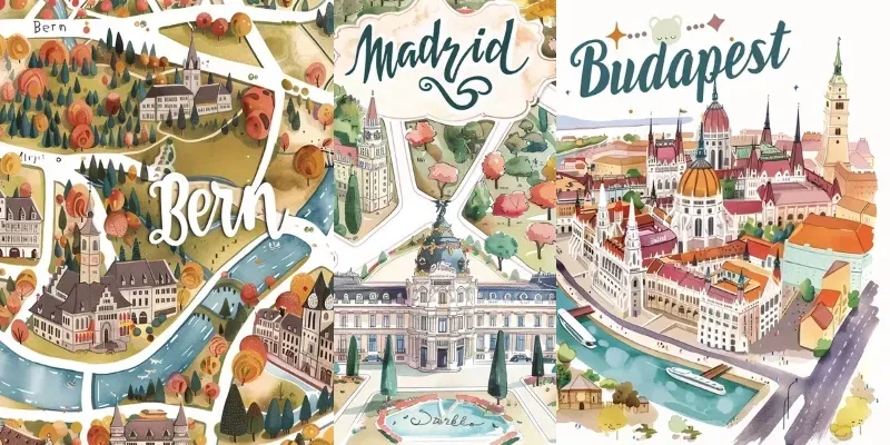 Cute Travel Map Postcard Illustrations generated by undefined