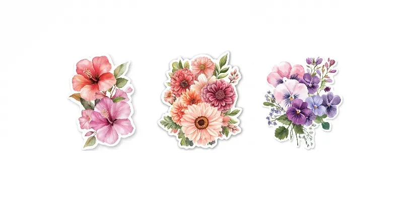 Delicate Cute Watercolor Flower Stickers generated by undefined