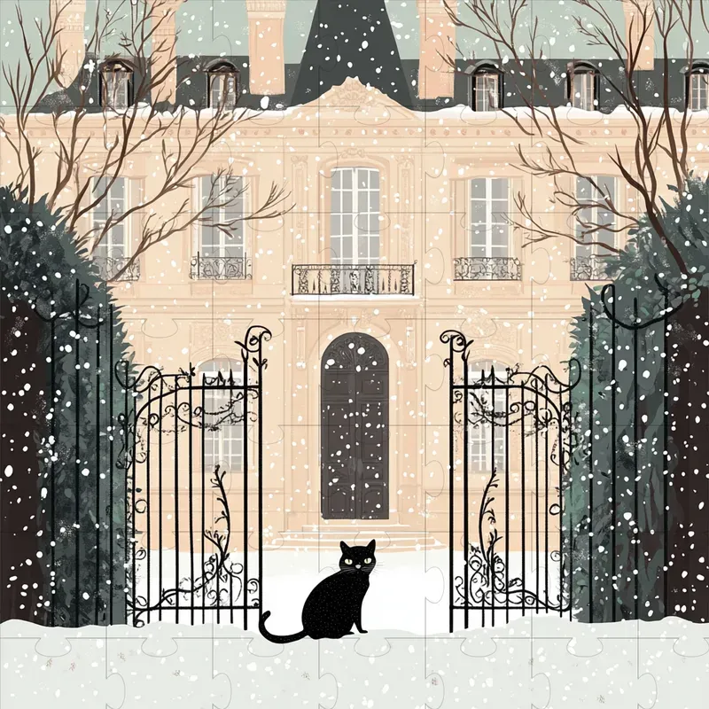 Serene Winter French Cat Life Scenes