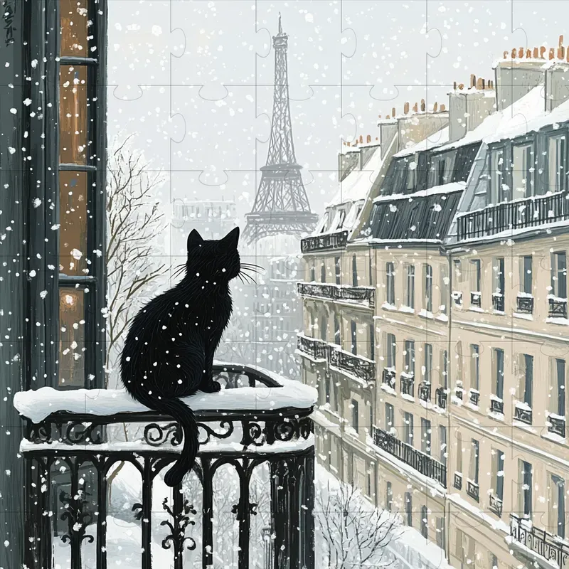 Serene Winter French Cat Life Scenes