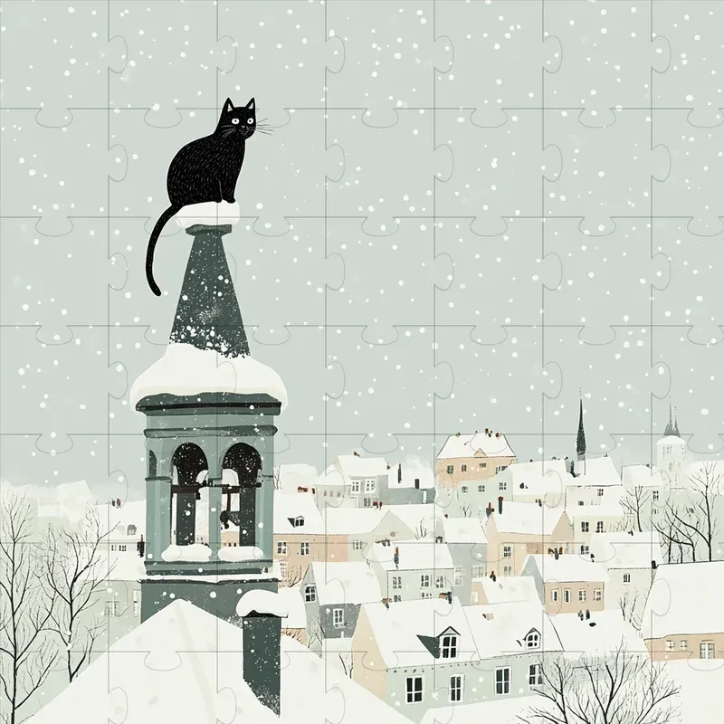 Serene Winter French Cat Life Scenes