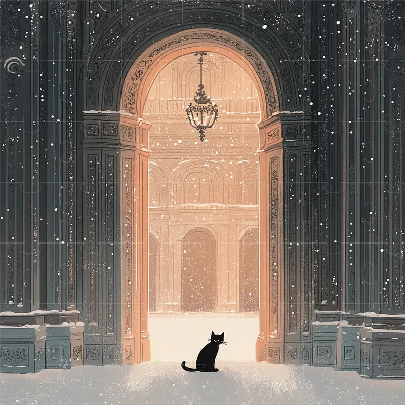 Serene Winter French Cat Life Scenes