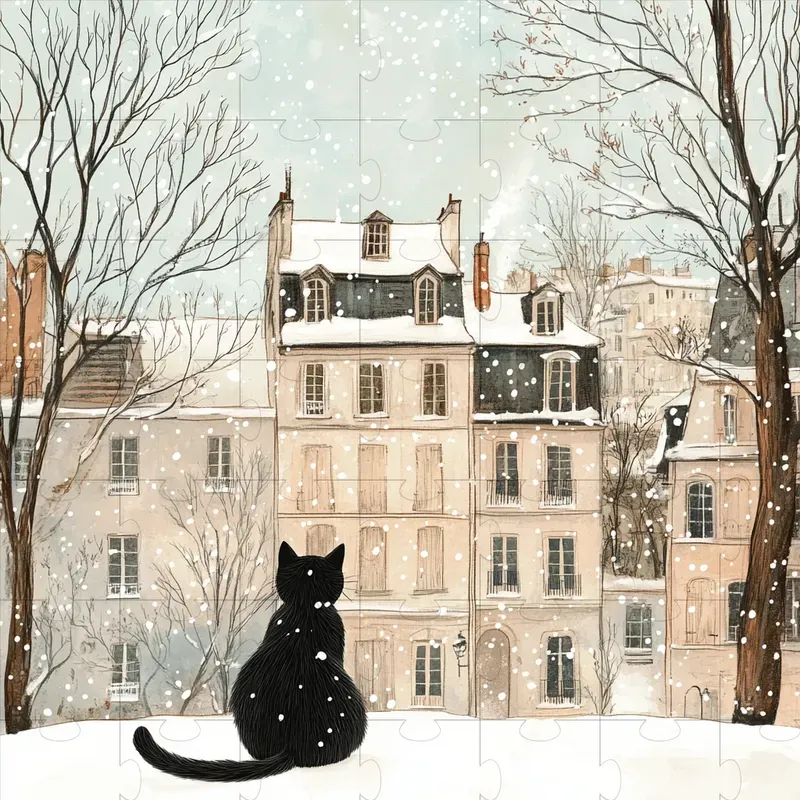 Serene Winter French Cat Life Scenes