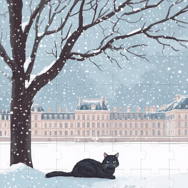 Serene Winter French Cat Life Scenes