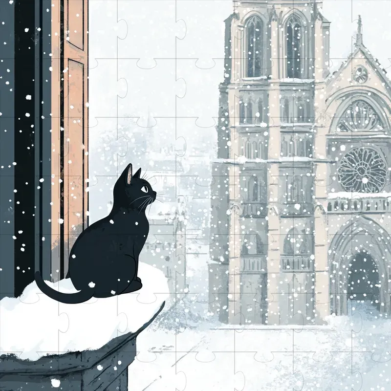 Serene Winter French Cat Life Scenes