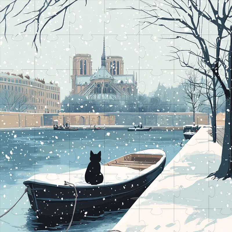 Serene Winter French Cat Life Scenes