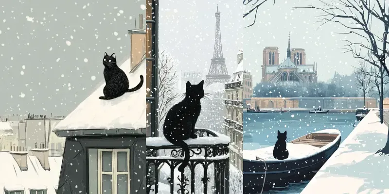 Serene Winter French Cat Life Scenes generated by undefined