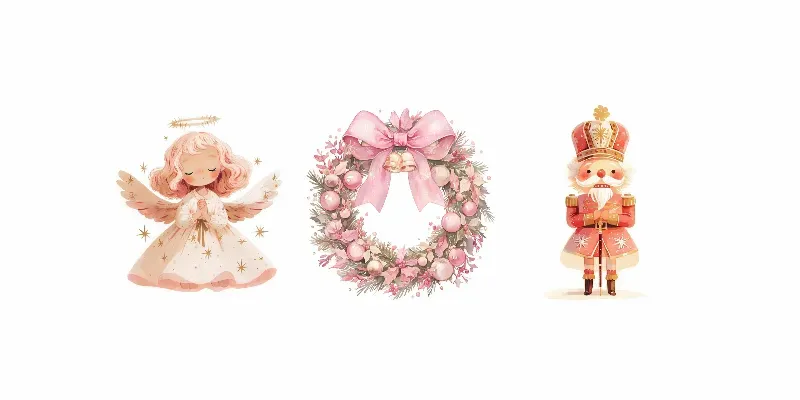 Minimal Kawaii Pink Christmas Clip Art generated by undefined