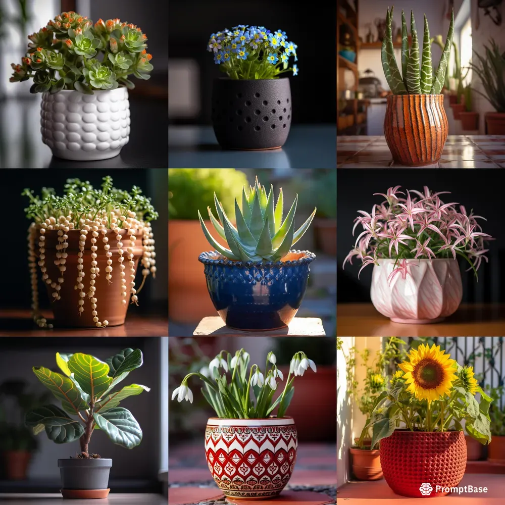 Little Plants And Flowers In Pots