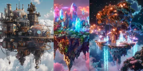 3D Floating Island Oases generated by midjourney