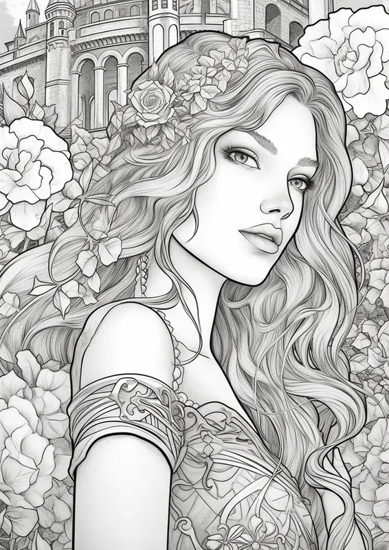 Adult Coloring Page Floral Portraits