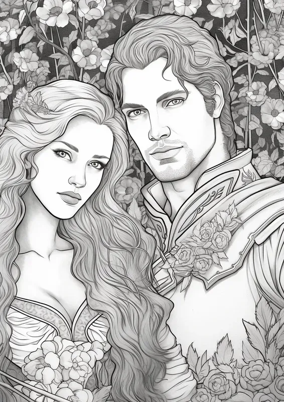 Adult Coloring Page Floral Portraits