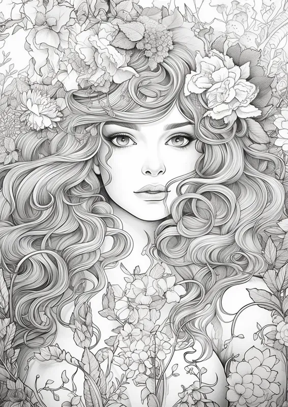 Adult Coloring Page Floral Portraits