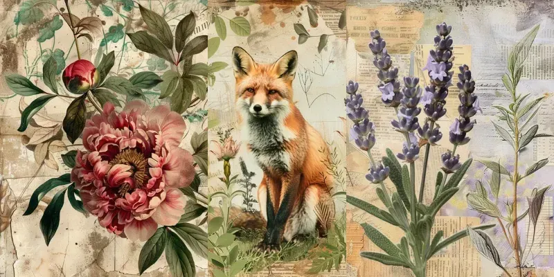 Botanical Vintage Nostalgic Collage Art generated by undefined