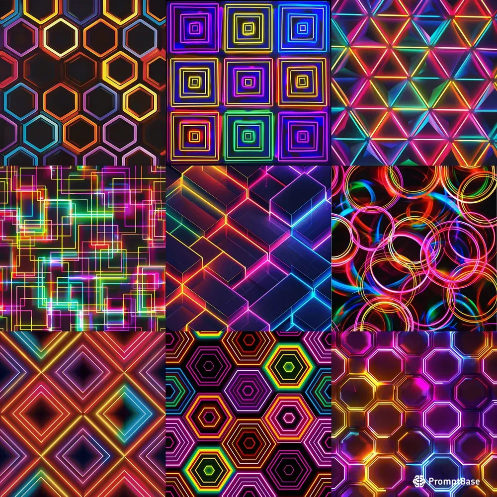 Neon Patterns Of Geometric Figures