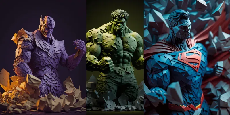 Superheroes And Villains In Paper Origami generated by undefined