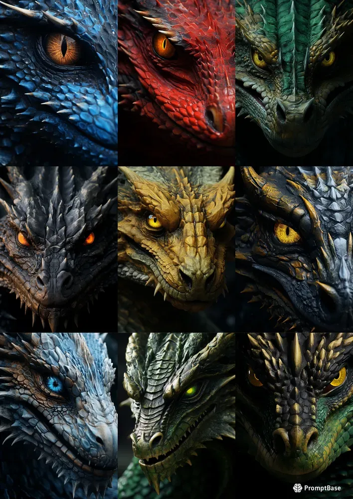 Realistic Dragon Faces Close Up