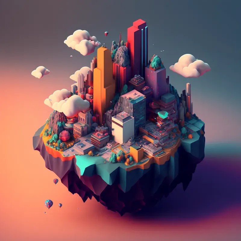 Cute Isometric Floating Cities