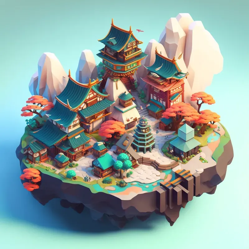 Cute Isometric Floating Cities