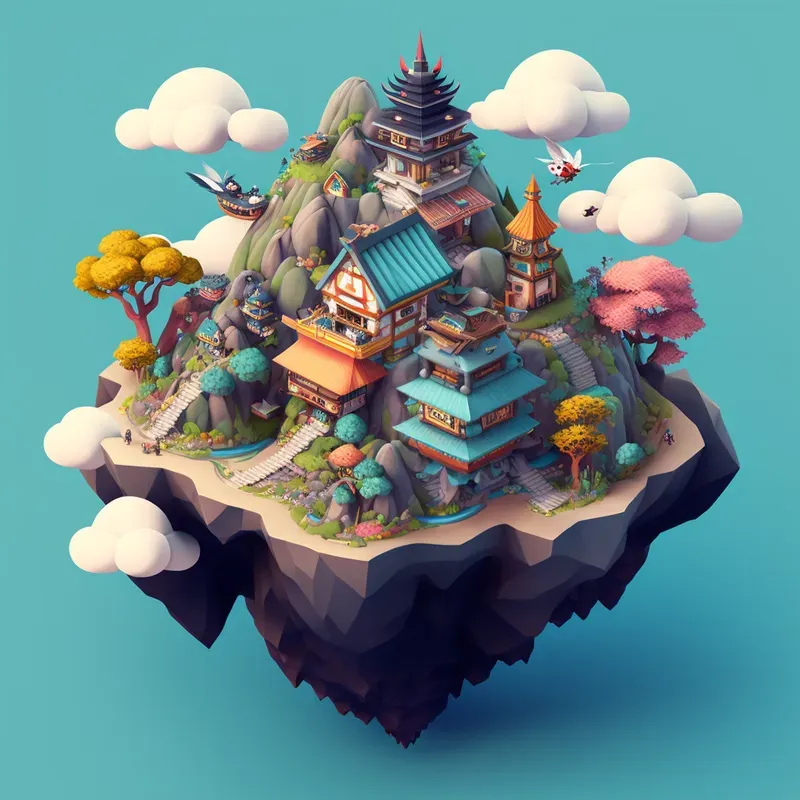 Cute Isometric Floating Cities